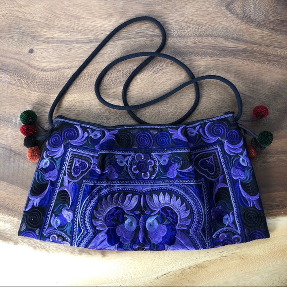 Embroidered purple Boho across body Bag or Clutch - Picture 7 of 7